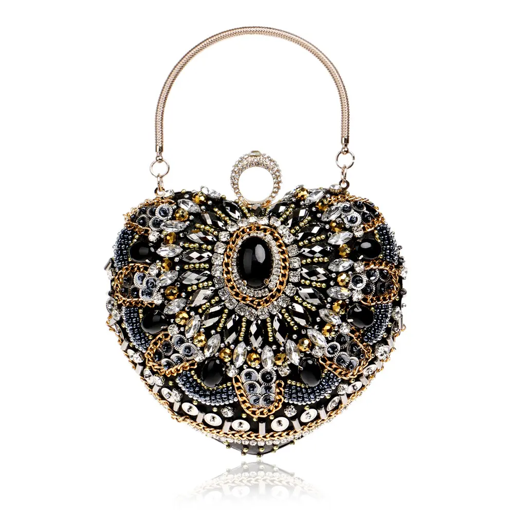 Love Heart Rhinestone Evening Bag For Women Luxury Crystal Diamond Handbag Shimmer Purses