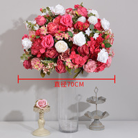 Boule de fleurs artificielles en soie rose bonbon bordeaux de haute qualité, rose et hortensia, centre de table pour mariage, événement, fête, décoration d'hôtel