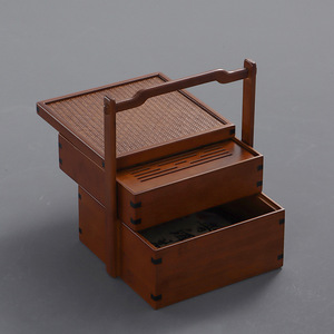 Caja de comida de bambú de doble capa estilo antiguo, cesta de bambú portátil para picnic y aperitivos, caja de comida estilo folclórico para hotel, para cine y - Product Image 2