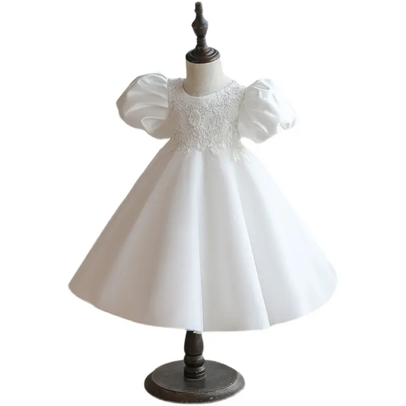 नई Bowknot Sequined बच्चों की पोशाक सफेद झोंके शादी की पोशाक के लिए फूल लड़कियों