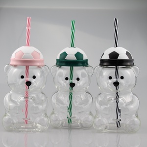 Garrafa de Água de Vidro Reutilizável com Canudo 2026 Soccer Bear Cup para Fãs - Presente Personalizado de Futebol para Crianças e Adultos - Product Image 1