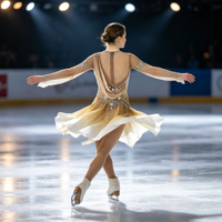 Robe de patinage artistique dégradé champagne avec strass et maille, manches longues, pour enfants et adultes, tenue de performance pour compétition sur glace
