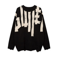 Pull unisexe rétro de style streetwear, tricoté, manches longues, automne, style coréen, avec patch lettre et logo frontal, anti-boulochage, 100% acrylique