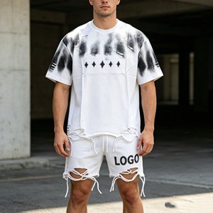 Ensembles de t-shirts grande taille pour hommes, ensembles deux pièces à manches courtes 480 g/m² pour hommes, 100 % coton éponge, ensembles décontractés d'été pour hommes - Product Image 2
