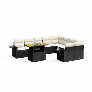 Set Divano da Giardino Nero e Crema con Cuscini, Arredamento da Esterno in Rattan PE Resistente ai Raggi UV, Design Contemporaneo Impermeabile - Product Image 1