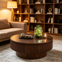Table basse avec rangement dissimulé, table centrale ronde multifonctionnelle en bois pour petit appartement, salon, mobilier minimaliste