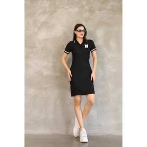 Robe polo pour femme de la marque N, noire, en polyester tricoté respirant, imprimé lettres, manches courtes - Product Image 3