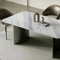 Table à manger rectangulaire de luxe en acier inoxydable avec dessus en marbre naturel bleu avec chaise pour la maison