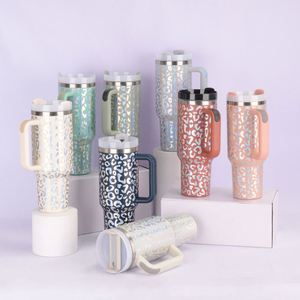 Vaso Térmico para Auto de 40 oz con Logotipo Personalizado OEM al por Mayor, Vaso de Acero Inoxidable al Vacío con Asa, Diseño de Leopardo, para Fiestas, Deportes y Fitness - Product Image 1
