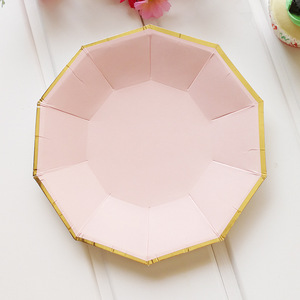 Vajilla Desechable DAMAI Bronzing Decagon Rosa Claro, Juego de Vajilla para Fiestas para Niños y Adultos, Platos y Vasos de Papel Desechables - Product Image 4