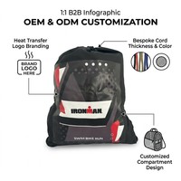 Sac de sport unisexe durable 34*42cm en polyester 300D/PU avec cordon de serrage, poche cachée, cordes épaisses de 7MM, cadeau pour événement de triathlon IRONMAN