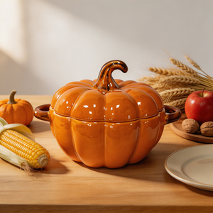 Ciotola in Ceramica a Forma di <span class=keywords><strong>Zucca</strong></span> Personalizzata con Coperchio, Pentola Creativa per Zuppa di Verdure, Contenitore per Alimenti per la Stagione Autunnale - Product Image 3