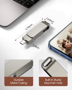 แฟลชไดร์ฟโลหะความจุขนาดใหญ่ 1TB OTG พร้อมพอร์ตเชื่อมต่อ Type C+USB ขนาด 8GB 16GB 32GB 64GB 128GB 256GB 512GB USB2.0 USB3.0 - Product Image 2