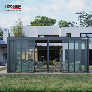Pérgola de Aluminio Hooeasy para Jardín, con Techo de Láminas Ajustables, Puertas Corredizas de Vidrio, Impermeable, Modelo 9610 - Product Image 4