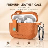 Casing Kulit PU AirPods 5 Pro 3 dengan Penjepit Aman, Carabiner, Penyangga, dan Pengisian Daya Nirkabel, 6 Warna, Grosir