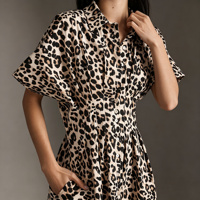 Robe chemise mini décontractée pour femme, imprimé léopard, tissée, impression numérique estivale, respirante, service OEM, taille haute