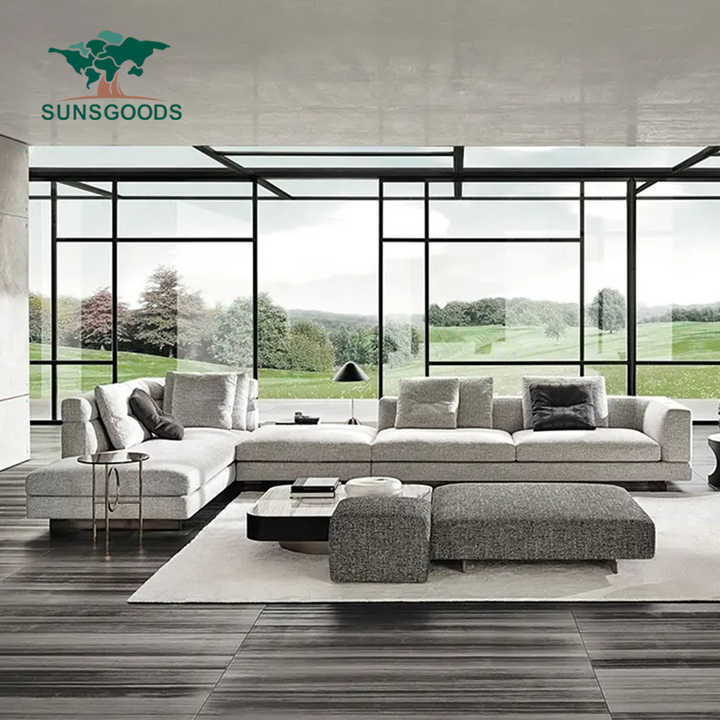 Modern L Shape Velvet Fabric Sectional Corner Sofa Living Room ...