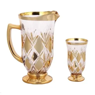 Conjunto de jarro de vidro decorativo, 7 peças, 1l, 1000ml, 1 jarro com 6 copos, conjunto de jarro de vidro dourado