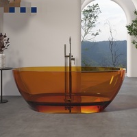Baignoire en résine de pierre artificielle au design moderne de luxe personnalisée fonction de trempage transparente en cristal coloré pour les hôtels égouttoir