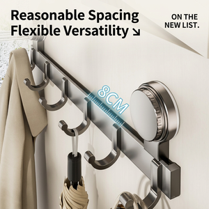 Stainless Steel Suction Cup <b>Wall</b> Hook Clothing Organizer 6 Hooks Non Perforated Waterproof Bathroom Robe Hook for <b>Clothes</b> Towels - Product Image 3