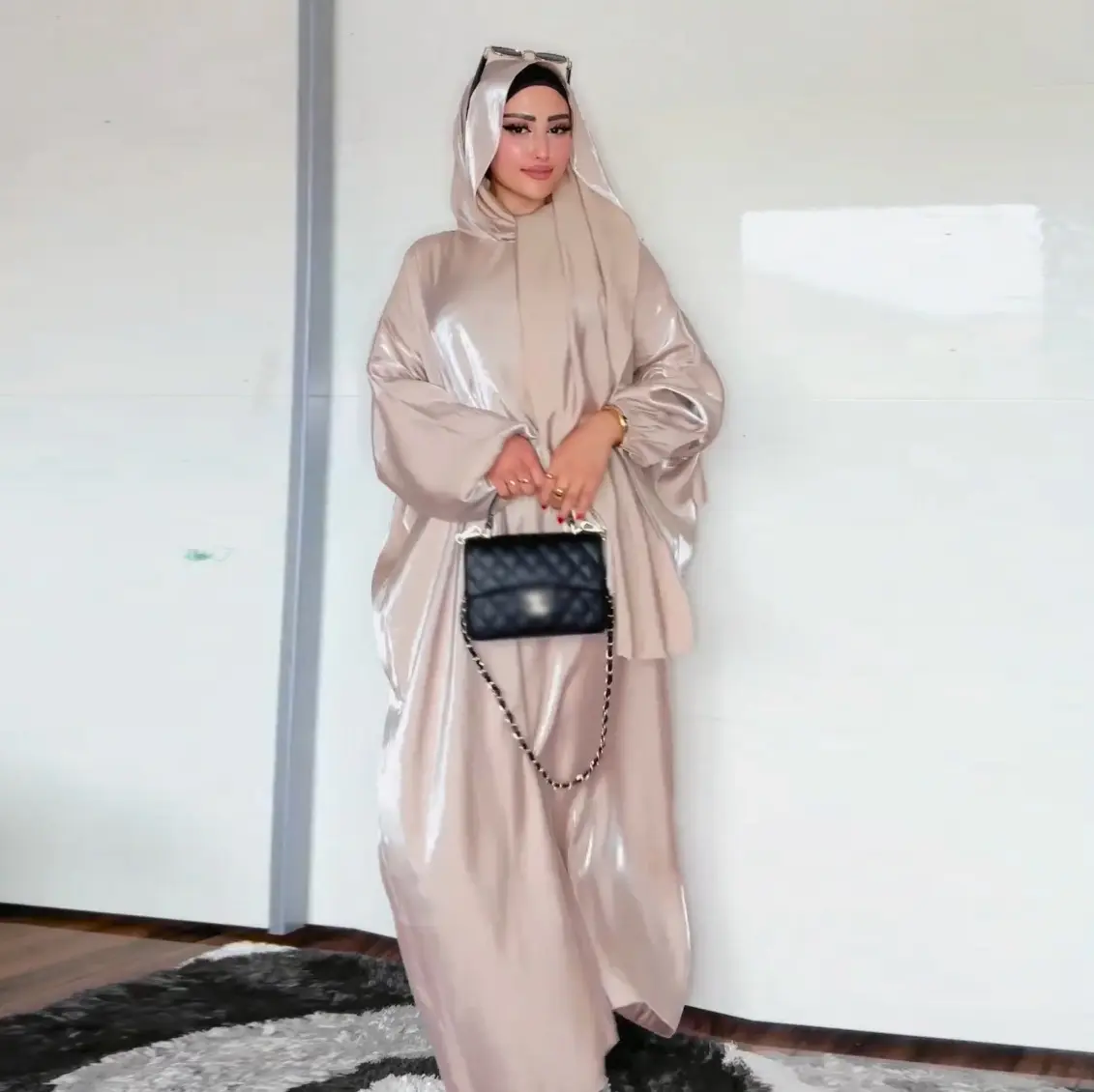 Muçulmano Eid Jilbab Árabe Flash Algodão Batwing Abaya Vestido Dubai Kaftan Turco Abaya Dubai 2023 Modesto Abaya Attached Hij