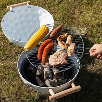 Barbecue portable coréen de 14 pouces en forme de ballon de football, mini-grill à charbon de bois rond pour l'extérieur, en acier inoxydable
