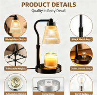 Lampe chauffe-bougie pour bougies en pot, réglable en hauteur et à intensité variable avec minuterie 2/4/8H, chauffe-cire halogène 2*50W