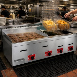 Plancha a Gas Comercial con Freidoras Dobles para Hamburguesas, Filetes, Papas Fritas, Pollo, Restaurantes de Comida Rápida y Distribuidores - Product Image 5