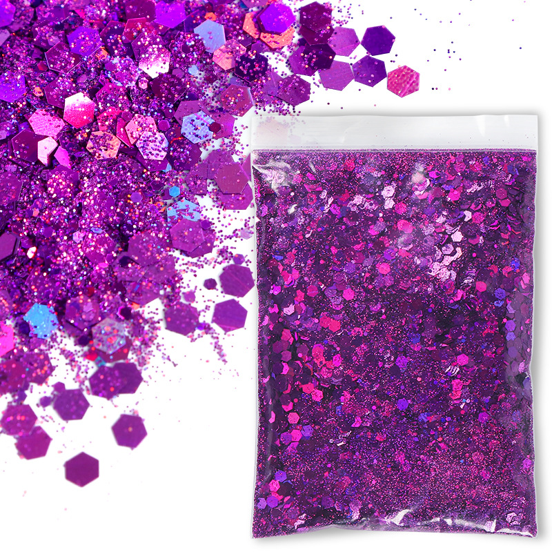 Sachets de 50g de poudre laser hexagonale mélangée - Violet laser 15