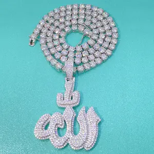 Iced Out FL Moissanite Kim Cương Tùy Chỉnh 925 Sterling Silver 3D Tôn Giáo Hồi Giáo Allah Charm Pendant