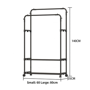 Porte-vêtements multifonctionnel à double tringle avec roulettes, étagère de rangement portable, support à roulettes pour chambre et buanderie - Product Image 6