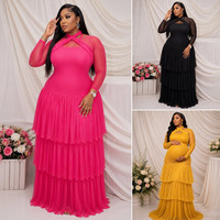 Robe de soirée tendance grande taille N8206, élégante, à manches longues, col halter, à volants superposés, longue, pour femmes, robes de fête, robes d'anniversaire