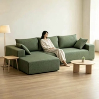 Maßgefertigtes Großhandels-3-Sitzer Konvertierbares Komprimiertes Sektional-Sofa-Set Schaumstoffgefüllt Stoffbezug Modern Grün mit Chaiselongue für Wohnzimmer