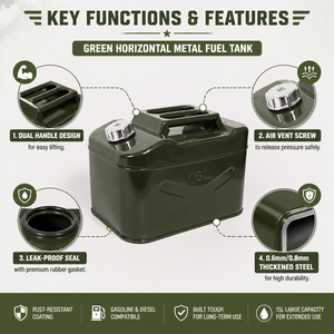 Bidon de carburant métallique carré pour voiture, personnalisable, différentes capacités, vert, <span class=keywords><strong>en</strong></span> <span class=keywords><strong>fer</strong></span>, type jerrycan - Product Image 1