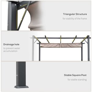 Brown 10' X 10' <strong>Aluminum</strong> <strong>Pergola</strong> Gazebo with Sunshade <strong>Retractable</strong> Canopy for Garden, Park, Pool, Park and Outdoor - Product Image 6