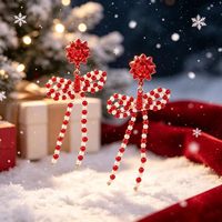 Anting Salju Natal Baru, Anting Manik-Manik Berwarna dengan Hiasan Bunga dan Pita Natal
