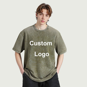 Personalizable Logo 230g Heavyweight Vintage S-5XL <b>Washed</b> Distressed Crew Neck Oversized Unisex T-shirt - Product Image 1