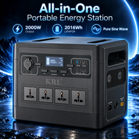 Station d'alimentation portable 2000W avec entrée solaire 500W, batterie LiFePO4, générateur de stockage d'énergie extérieur pour secours d'urgence