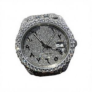 Reloj de Acero Inoxidable con Esfera de Cristal Moissanite, Estilo Hip Hop, Caja de Lujo, Resistente al Agua 10 Bar, Cierre de Pulsera, Diseño Personalizado para Hombre - Product Image 1