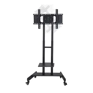 Mobile TV Mount Lift Cart Trolley Stand com suporte de rolamento pode ser girado horizontalmente e verticalmente altura ajustável 32-65