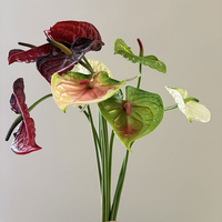 Fleur artificielle en PU effet naturel, grande tête en forme de cœur, Anthurium à tige unique, pour mariage, décoration florale de maison et arrangements en vase