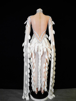Luxuriöses Weißes 3D-Blütenblatt Engelsflügel Langes Kleid aus Spandex für Festliche Anlässe, Gala-Abendkleid, Bühnenoutfit, Ballsaal- und Partykleid nach Maß