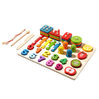 Planche d'activités multifonctionnelle en bois à empiler avec emplacements pour formes, nombres et fruits, jouet éducatif magnétique Xylophone MU-YTZ-027