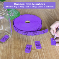 Étiquettes numérotées violettes haute visibilité, billets détachables 1x2 pouces, 2000 pièces pour le contrôle des foules et les événements spéciaux