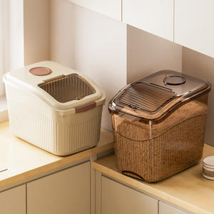 Nuevo Contenedor de Almacenamiento de Arroz <span class=keywords><strong>Bona</strong></span> de Plástico Sostenible para Uso Doméstico, a Prueba de Insectos, a Prueba de Humedad, Sellado, Capacidad de 15 kg, Diseño Moderno Nano - Product Image 1