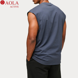 <span class=keywords><strong>Gilet</strong></span> court ample pour homme, en coton à séchage rapide, sans manches, pour le sport et la remise en forme, avec logo imprimé, taille surdimensionnée - Product Image 3