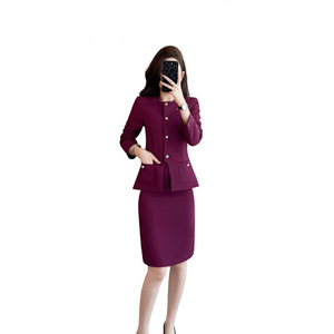 Women's Raspberry-colored <b>Blazer</b> Skirt <b>Set</b> Midi Length Anti-Wrinkle Office Lady Suit Daily Commute Interview Style - Product Image 5