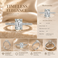 Bague de fiançailles élégante et luxueuse en argent sterling 925 personnalisée avec pierre centrale en moissanite taille émeraude, bijoux de mariage pour femme