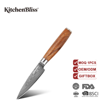 Couteau de Chef Petit en Acier Damas VG10 à 67 Couches avec Logo Client KitchenBliss – Couteau à Éplucher, Trancher, Utilitaire, à Fruits, Petit Couteau