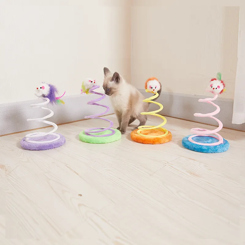 Vendita calda personalizzata gatto primavera gatto giocattolo girevole creativo gatto peluche giocattoli interattivi Mouse giocattolo con il Mouse